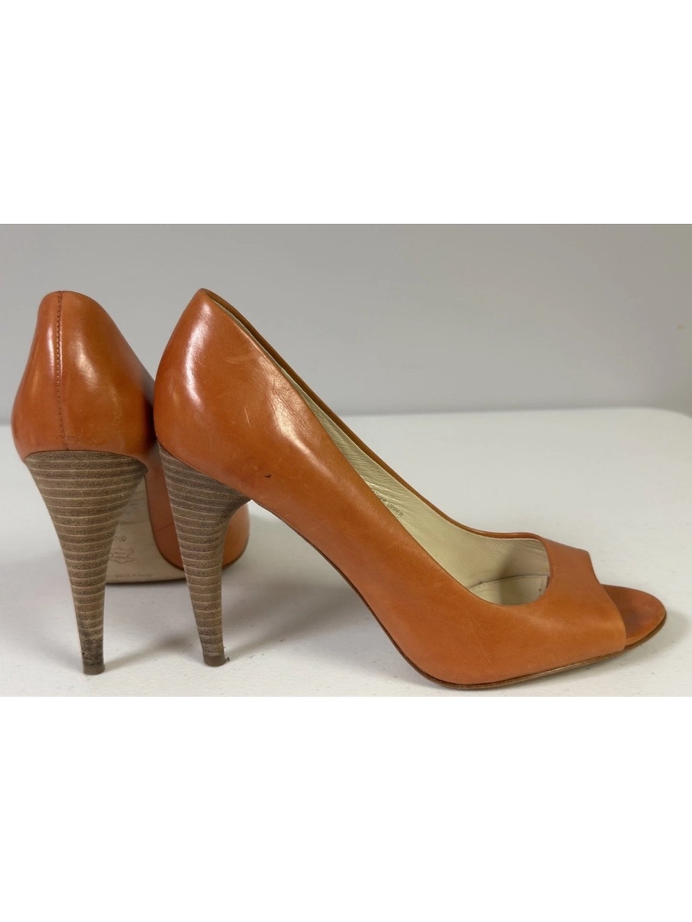 Via Spiga Orange Peep-toe Pumps With Platform Heel Size 6.5 Made In Italy - Picture 2 of 11